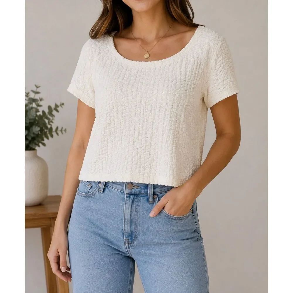 Maeve Anthropologie Textured Bubble Knit Crop Top XL Boho Cottagecore
